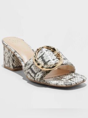 Snake-Print Slide Mule with Gold Buckle